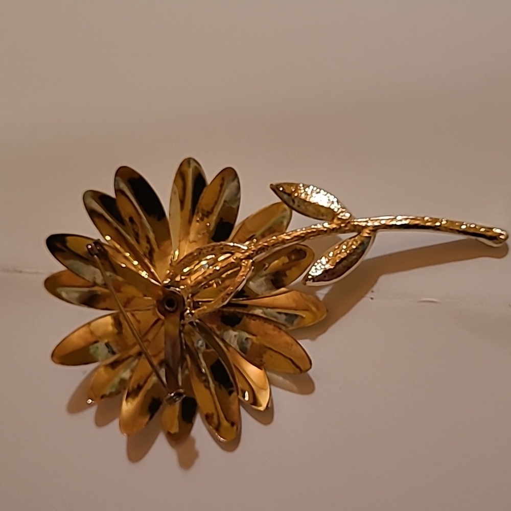Vintage Double Petal Daisy Brooch Silver-Gold Sunflower Sarah Coventry style - Picture 2 of 8